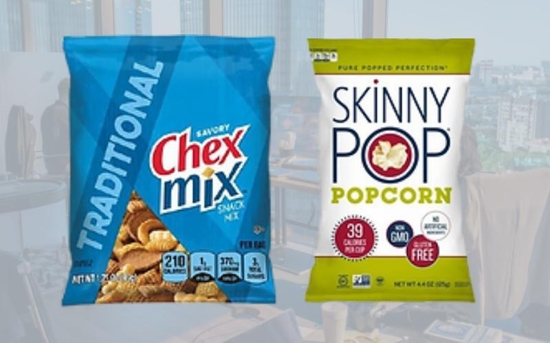 Chex Mix and Skinny Pop Popcorn